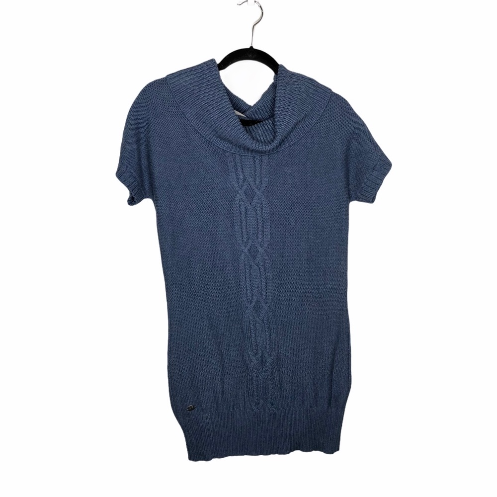 Athleta Tisbury turtleneck. blue cable knit tunic sweater medium